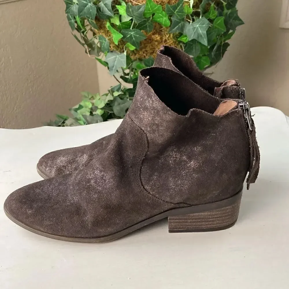 Lucky 🍀 Brand Metallic Brown Leather Suede Cowgirl Boho Ankle Boots Size 7 M